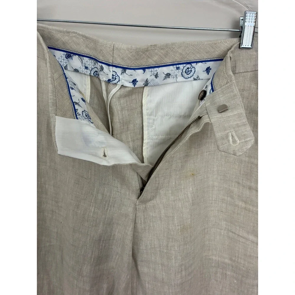 Modelcloth Linen Pants Mens XL Beige Pure Linen Flat Front Coastal Summer Casual